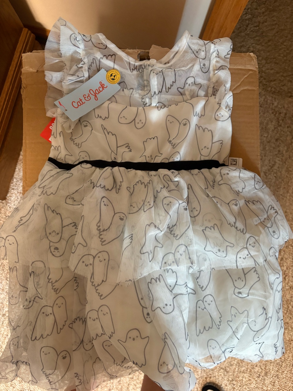 Cat & Jack White Ghost Print Layered Tulle Skirt with Black Waistband